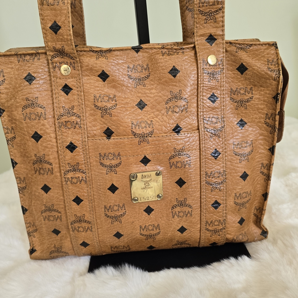Vintage MCM Visetos Shopper Cognac & Black Logo Tote Bag